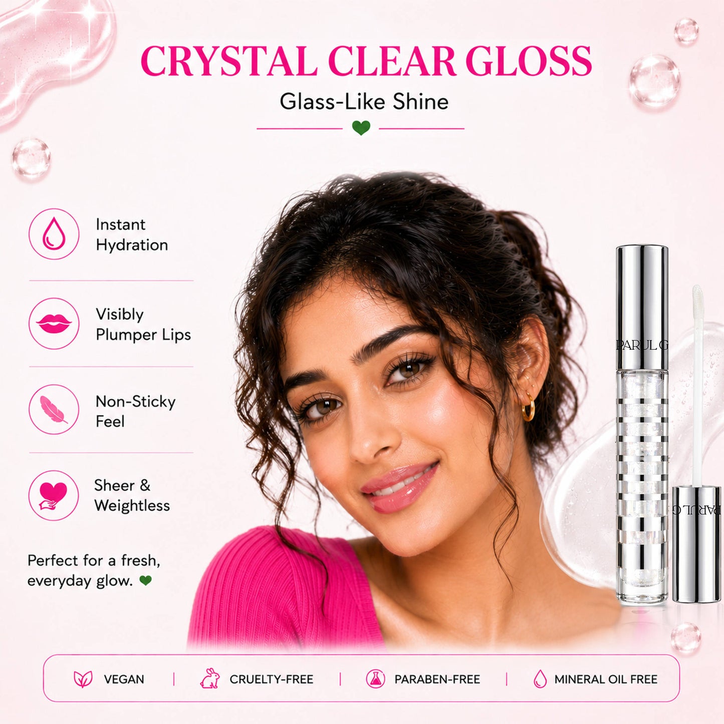 Parul Garg Beauty Gloss Cristale Duo Clear & Diamond Shimmer Lip Gloss Duo Pack, Non-Sticky Shine