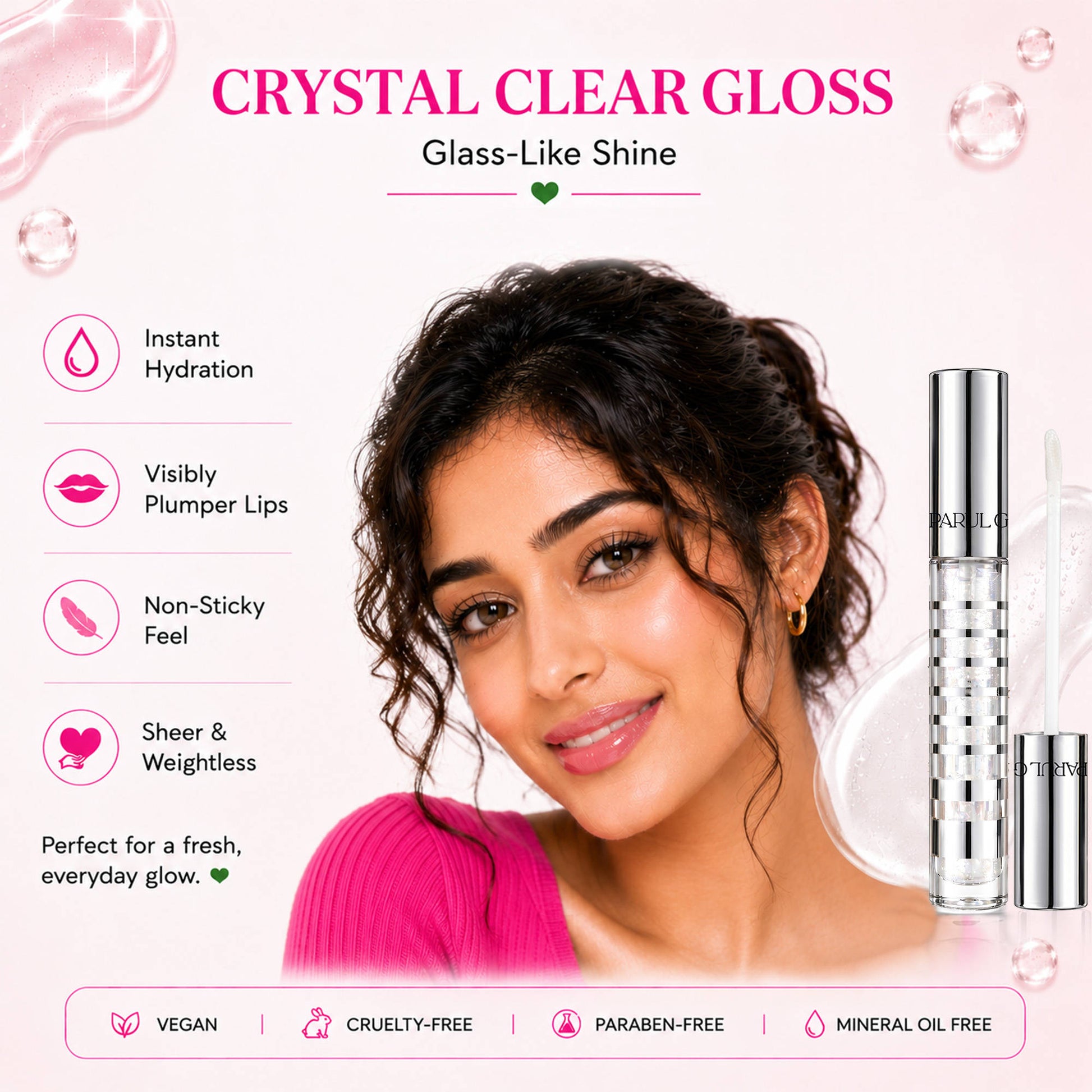 Parul Garg Beauty Gloss Cristale Duo Clear & Diamond Shimmer Lip Gloss Duo Pack, Non-Sticky Shine