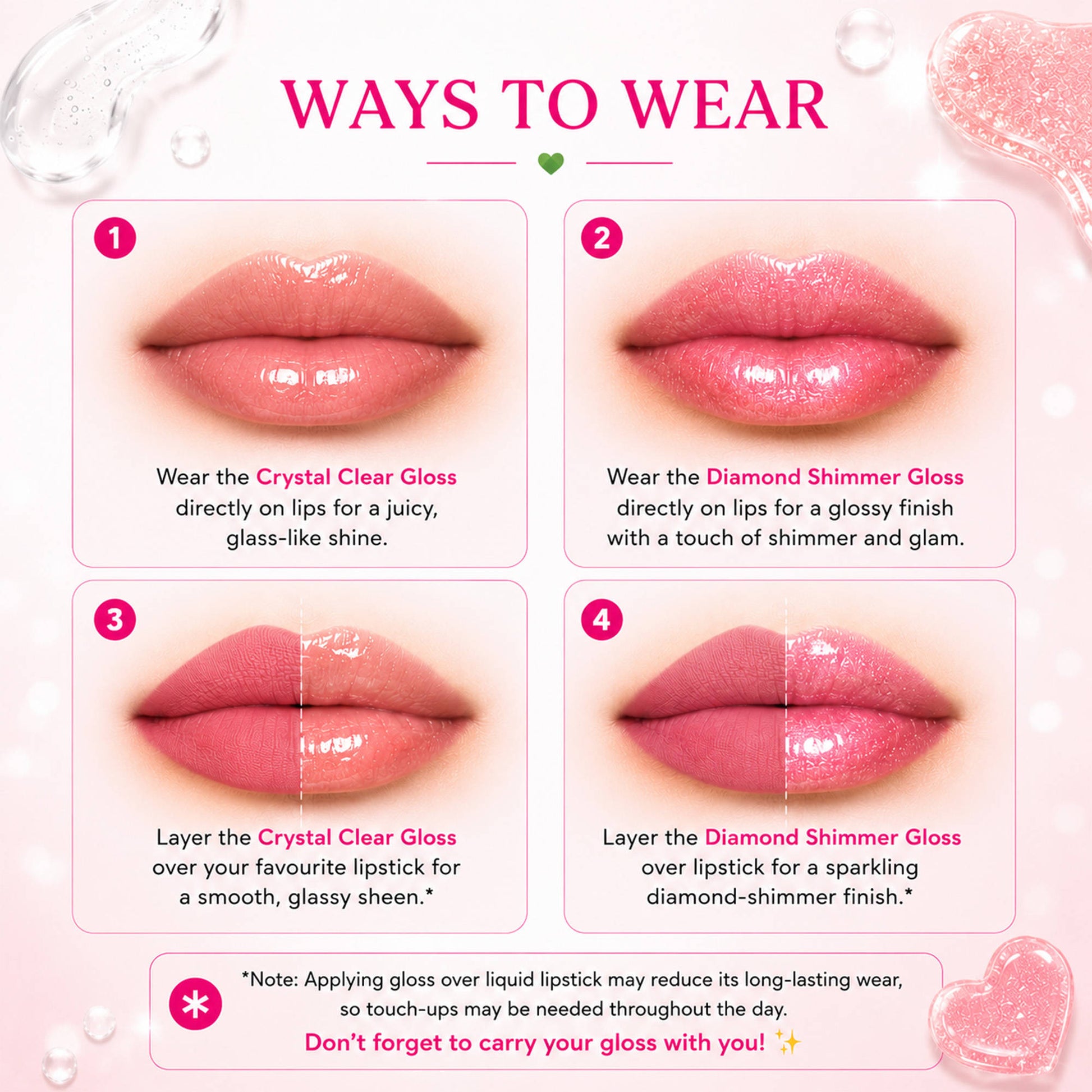 Parul Garg Beauty Gloss Cristale Duo Clear & Diamond Shimmer Lip Gloss Duo Pack, Non-Sticky Shine