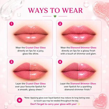 Parul Garg Beauty Gloss Cristale Duo Clear & Diamond Shimmer Lip Gloss Duo Pack, Non-Sticky Shine