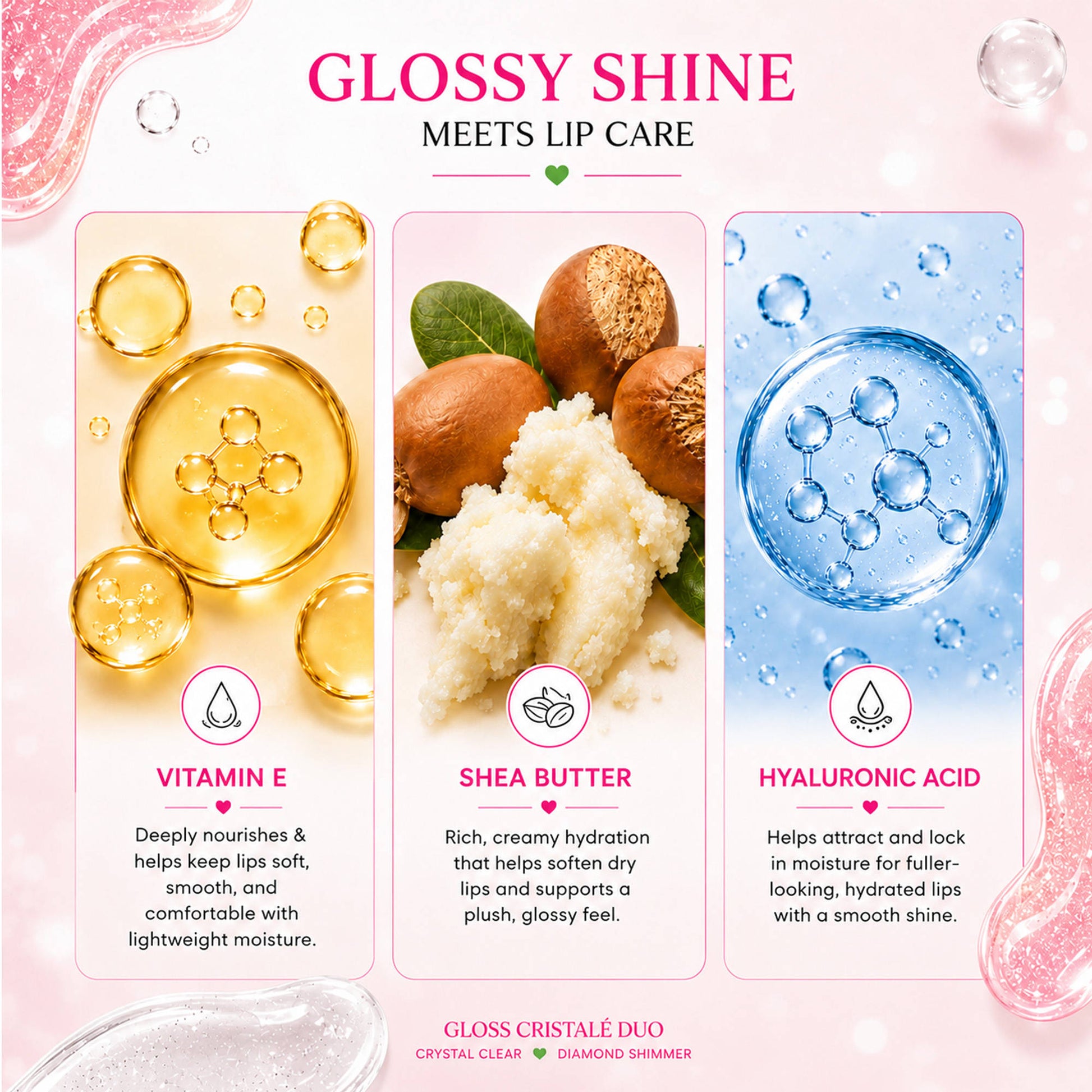 Parul Garg Beauty Gloss Cristale Duo Clear & Diamond Shimmer Lip Gloss Duo Pack, Non-Sticky Shine