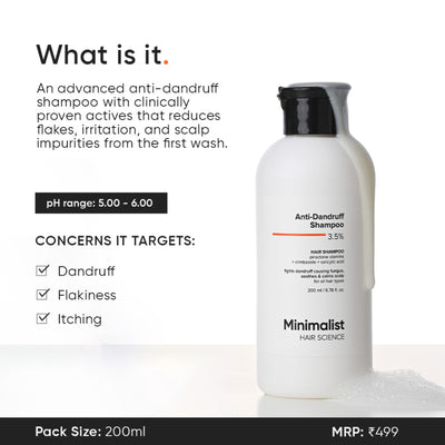 Minimalist Anti-Dandruff Shampoo 3.5% Salicylic Acid For Flaky & Itchy Scalp, Gentle & Sulphate-Free