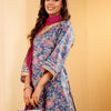 Dhiyona VA Women'sFloral Printed Zari V Neck Flared Sleeves A-Line Kurta With Palazzo And Dupatta