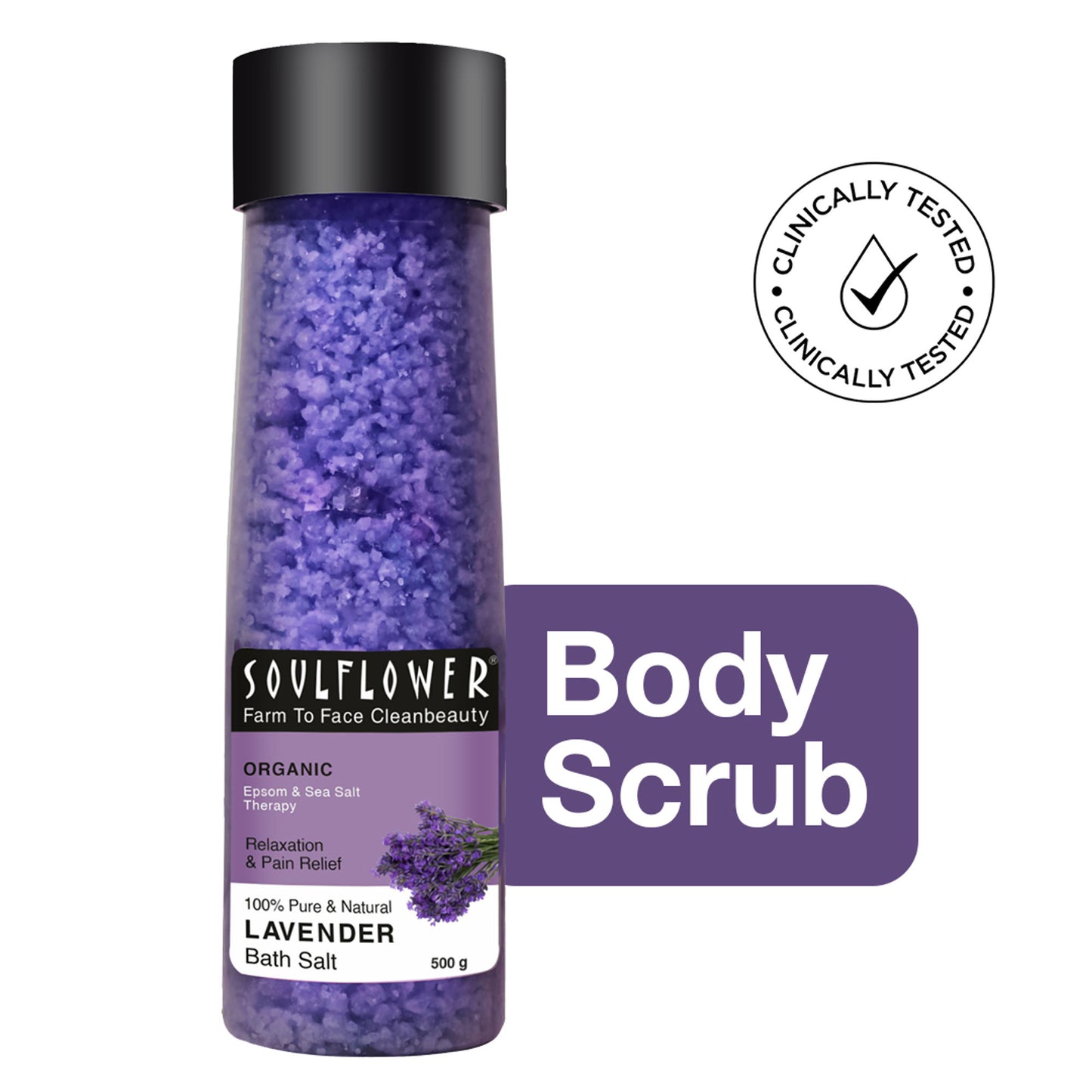 Soulflower Exfoliating Lavender Body Scrub & Epsom Bath Salt, Vitamin E, Olive, Relaxing Muscle Pain