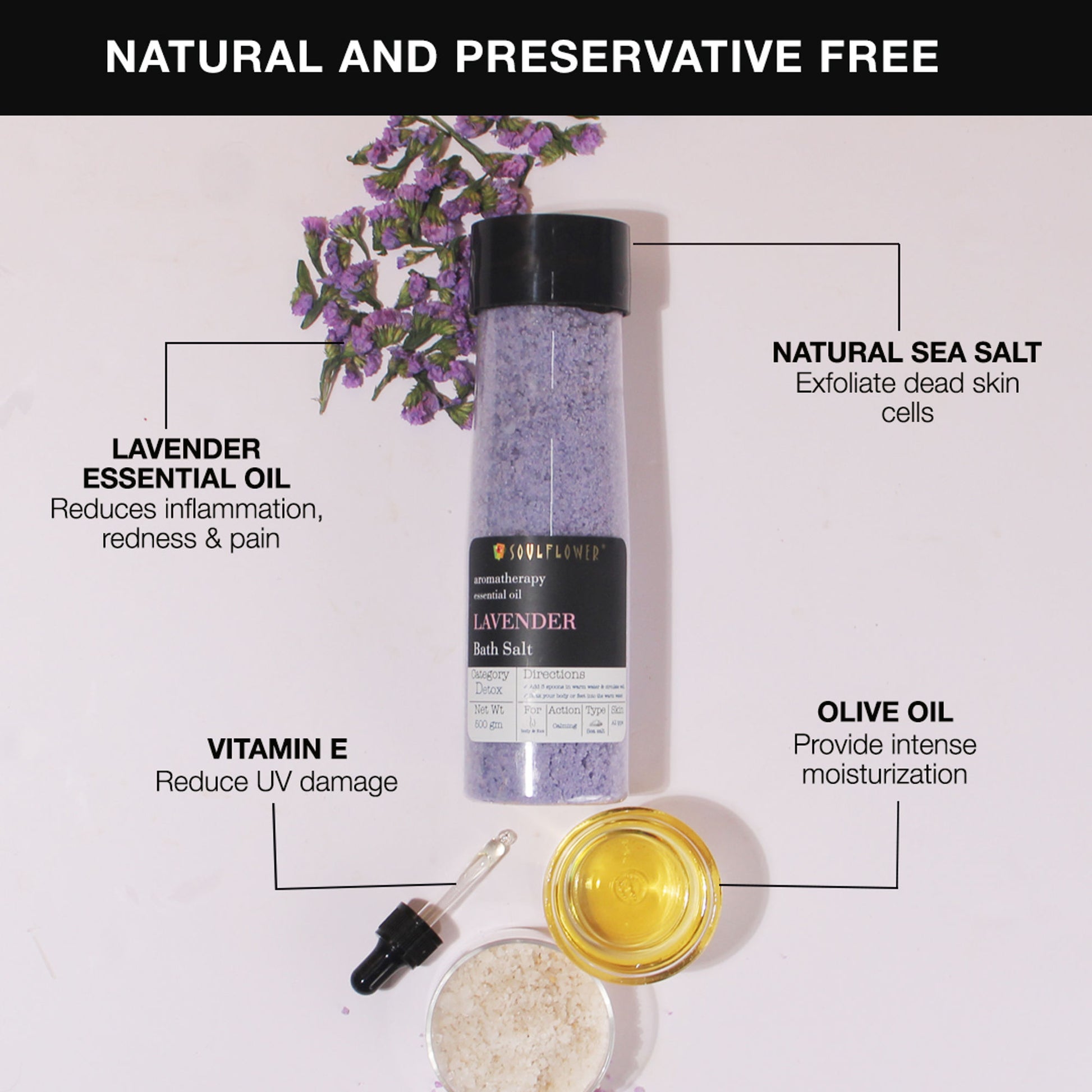 Soulflower Exfoliating Lavender Body Scrub & Epsom Bath Salt, Vitamin E, Olive, Relaxing Muscle Pain