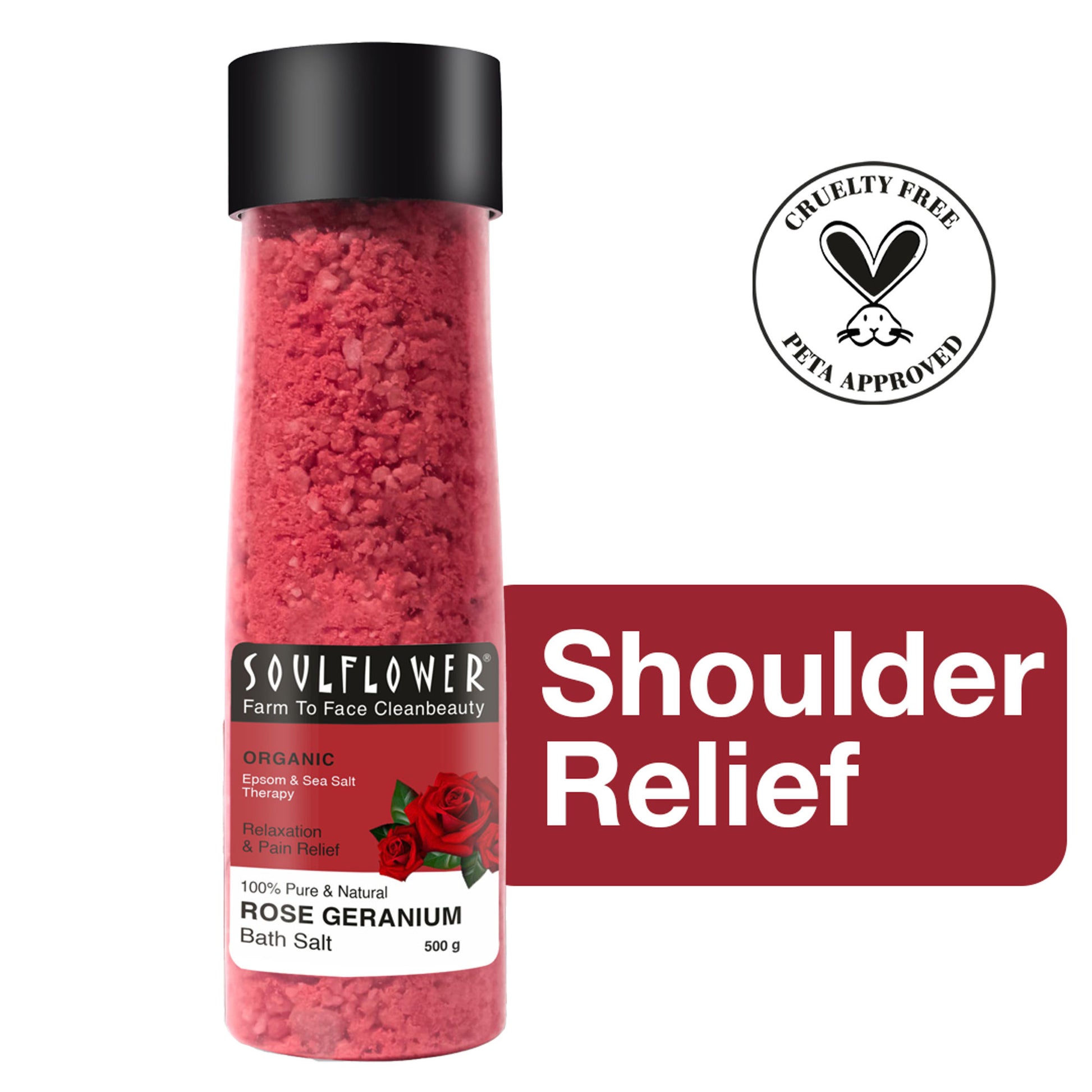 Soulflower Exfoliating Rose Geranium Body Scrub & Epsom Bath Salt, Vitamin E Olive for Shoulder Pain