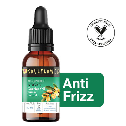 Soulflower Moroccan Argan Coldpressed Oil Hair Serum for Frizz Control, Pre Bonding Oil