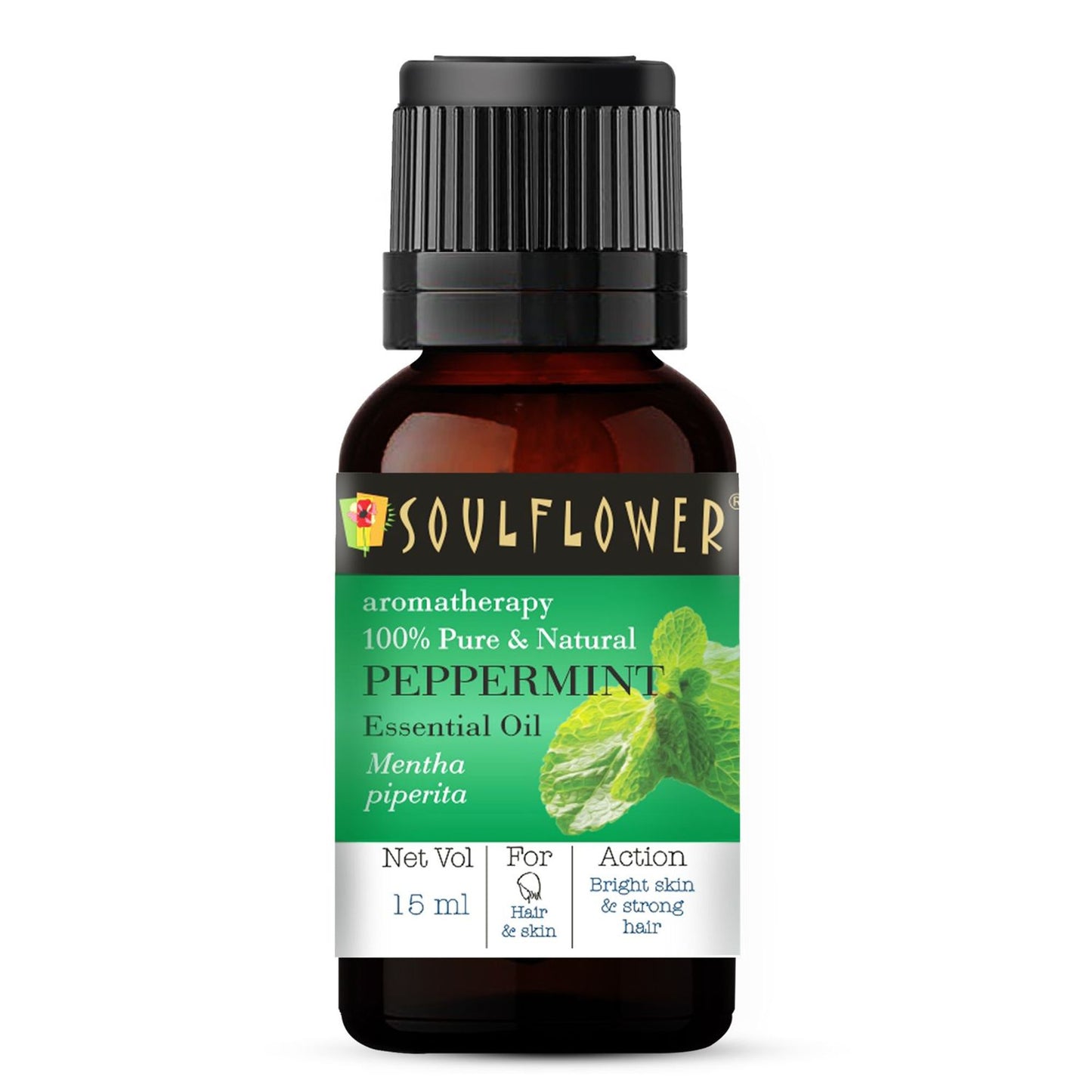 Soulflower Organic Peppermint Essential Oil for Hair Growth, Itchy Scalp Care, Dandruff Control