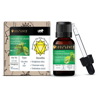 Soulflower Organic Peppermint Essential Oil for Hair Growth, Itchy Scalp Care, Dandruff Control