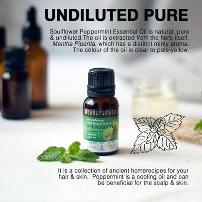 Soulflower Organic Peppermint Essential Oil for Hair Growth, Itchy Scalp Care, Dandruff Control