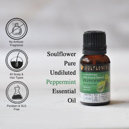 Soulflower Organic Peppermint Essential Oil for Hair Growth, Itchy Scalp Care, Dandruff Control