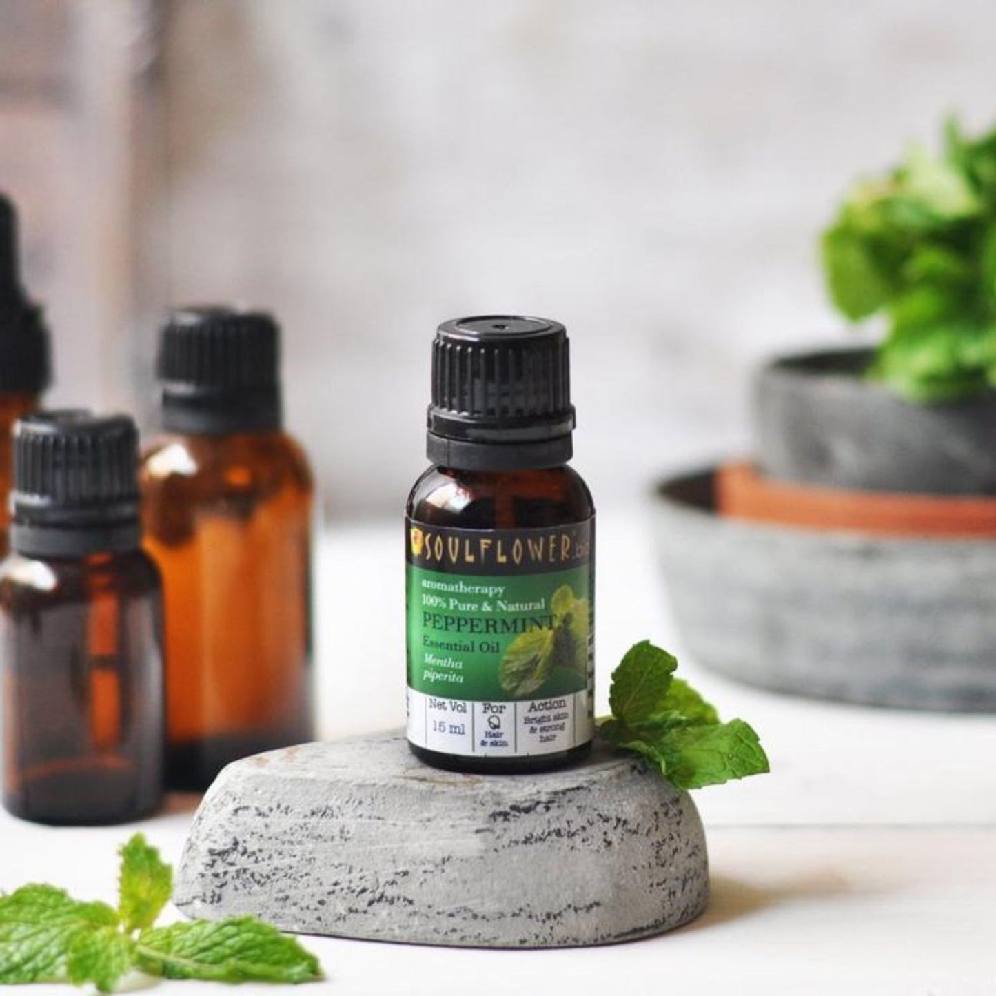 Soulflower Organic Peppermint Essential Oil for Hair Growth, Itchy Scalp Care, Dandruff Control
