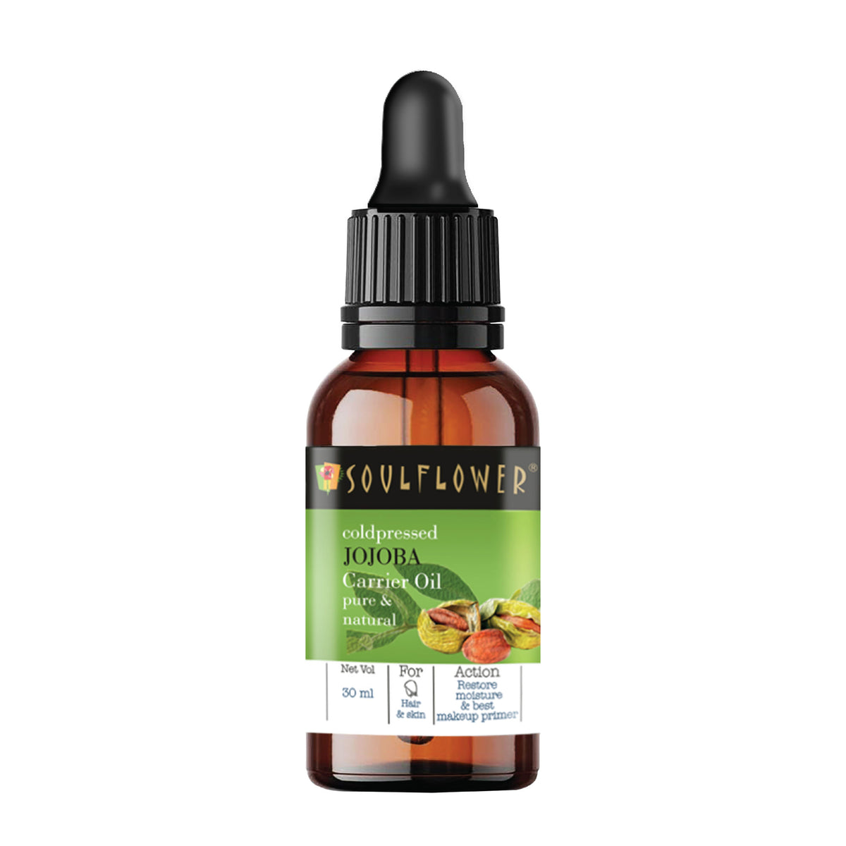 Soulflower Organic Virgin Jojoba Carrier Hair Oil, Skincare, Face & Body, Cold-Pressed