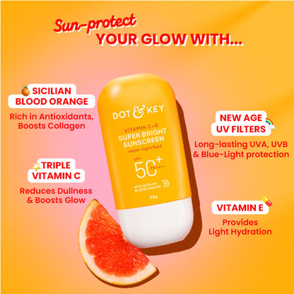 Dot & Key Vitamin C + E Super Bright Sunscreen, SPF 50+ PA++++ In-Vivo Tested