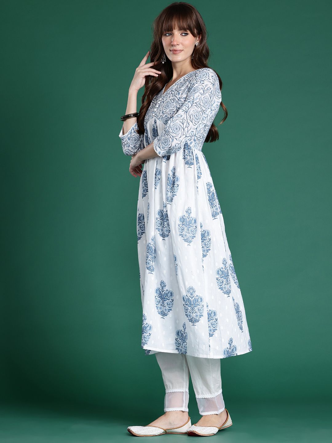 Indyancart IE Floral Printed Pure Cotton Kurta