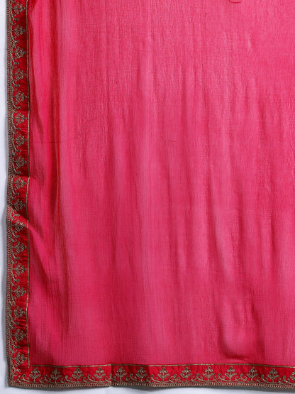 Indyancart Women's Plus Size Ethnic Motifs Embroidered Sequinned Kurta with Trousers & With Dupatta