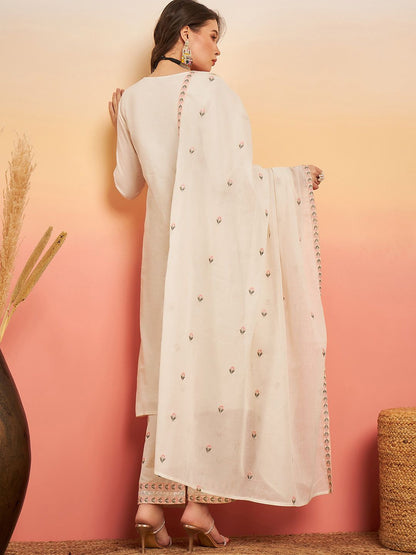 Dhiyona SN Women's Embroidered Pure Cotton Regular Kurta & Trousers With Dupatta