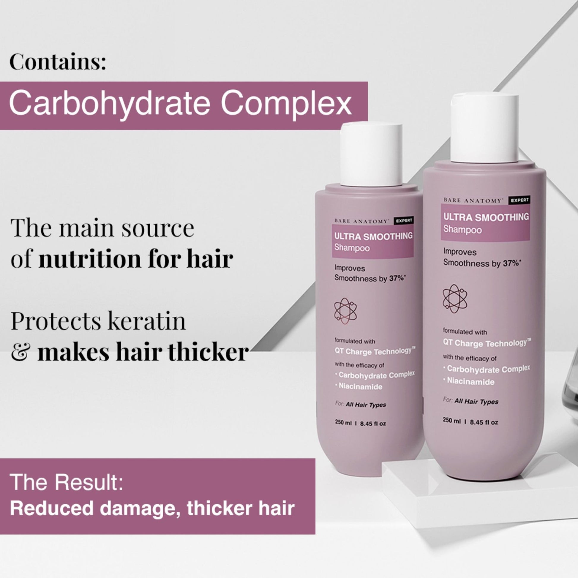 Bare Anatomy Ultra Smoothing Shampoo for Dry and Frizzy Hair Niacinamide Paraben & Sulphate Free