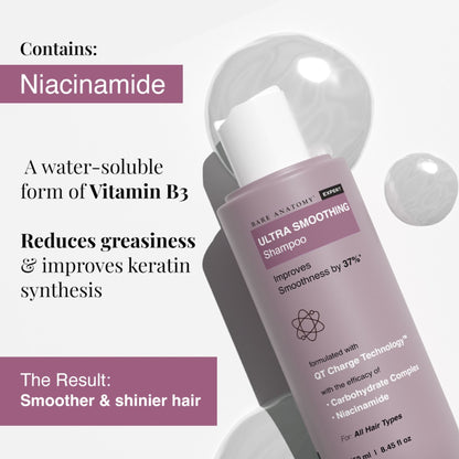 Bare Anatomy Ultra Smoothing Shampoo for Dry and Frizzy Hair Niacinamide Paraben & Sulphate Free
