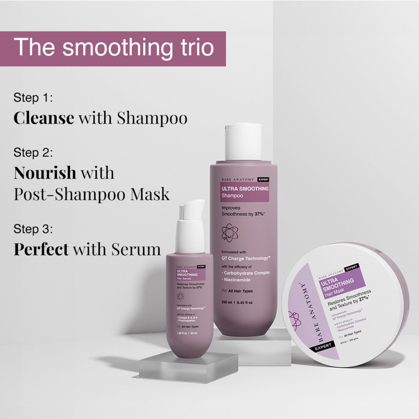 Bare Anatomy Ultra Smoothing Shampoo for Dry and Frizzy Hair Niacinamide Paraben & Sulphate Free