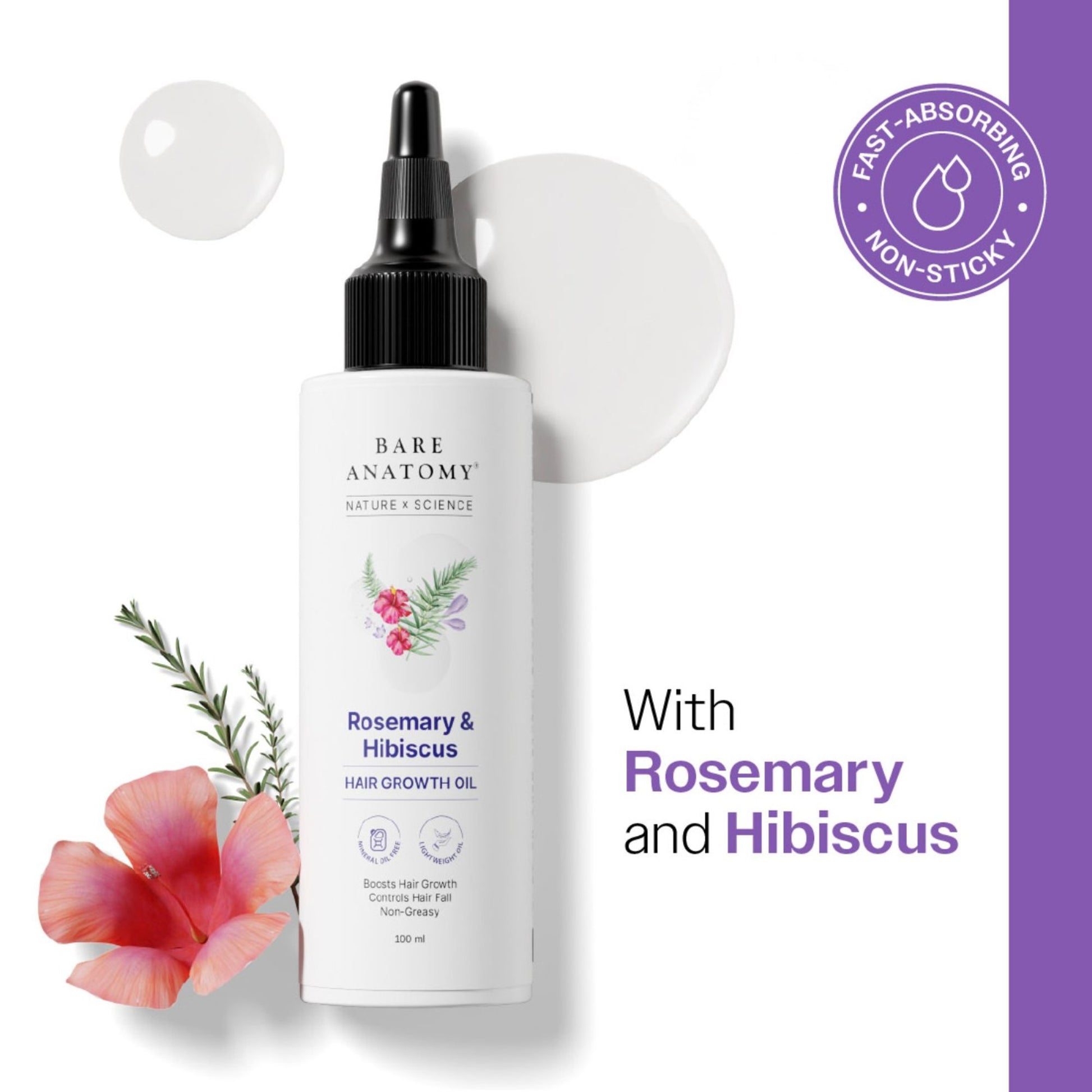 Bare Anatomy Rosemary Hibiscus Hair Growth Oil | Nourishes, Strengthens & Controls Hair Fall