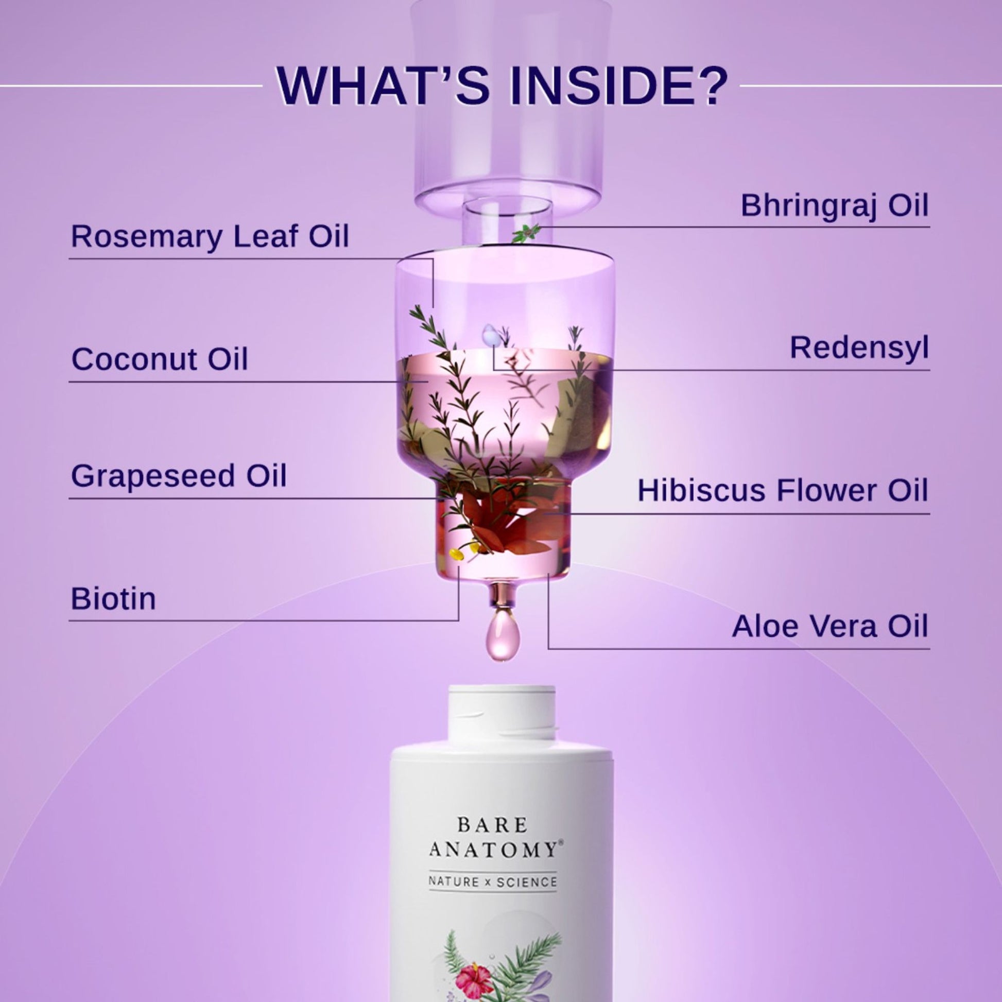 Bare Anatomy Rosemary Hibiscus Hair Growth Oil | Nourishes, Strengthens & Controls Hair Fall