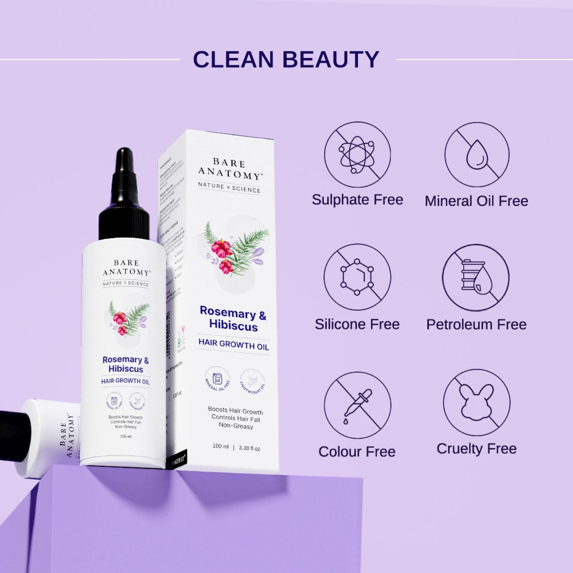 Bare Anatomy Rosemary Hibiscus Hair Growth Oil | Nourishes, Strengthens & Controls Hair Fall