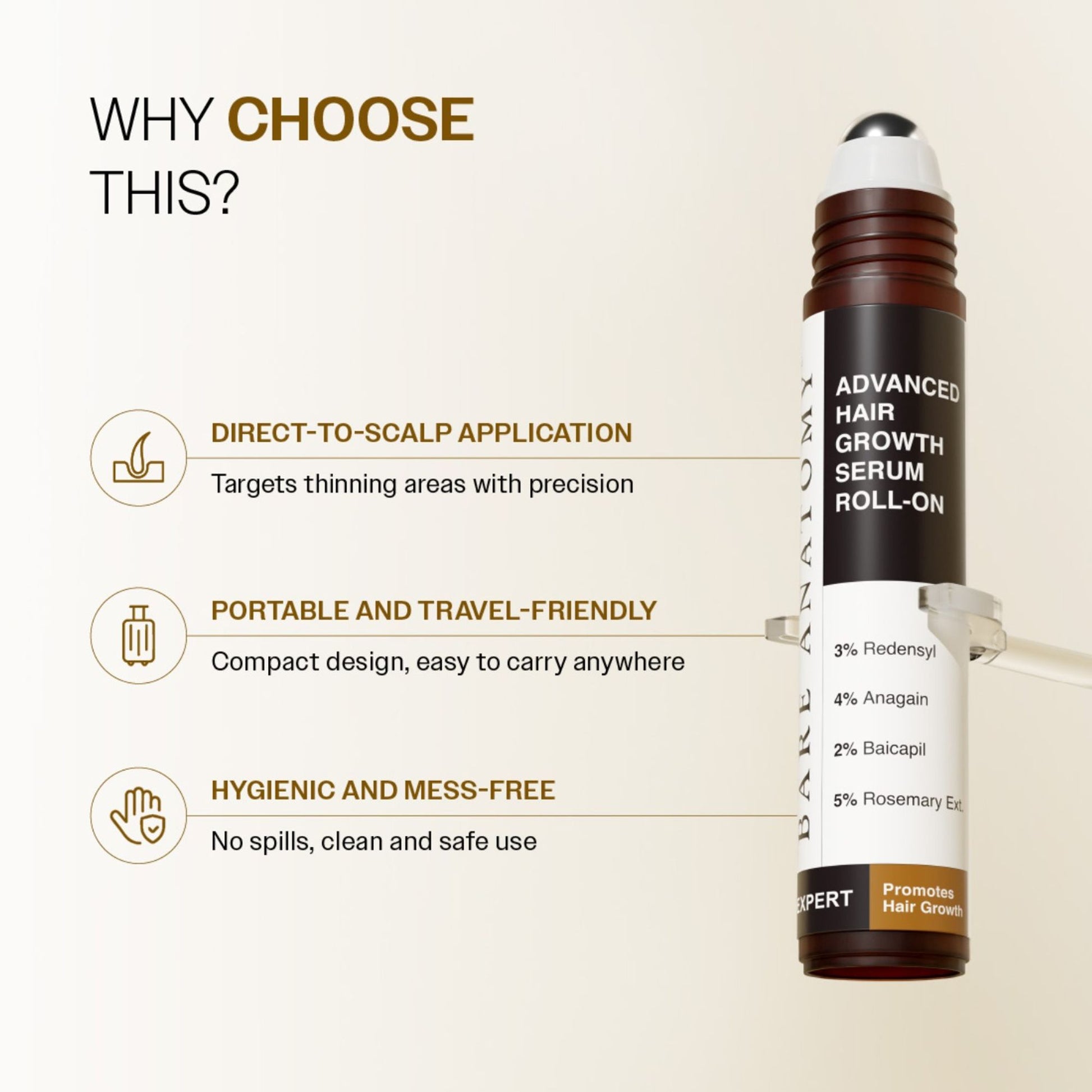 Bare Anatomy Advanced Hair Growth Serum - 3% Redensyl + 4% Anagain + Rosemary + Rice Water