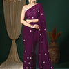 Women's Georgette Purple Embroidered Designer Saree With Blouse Piece