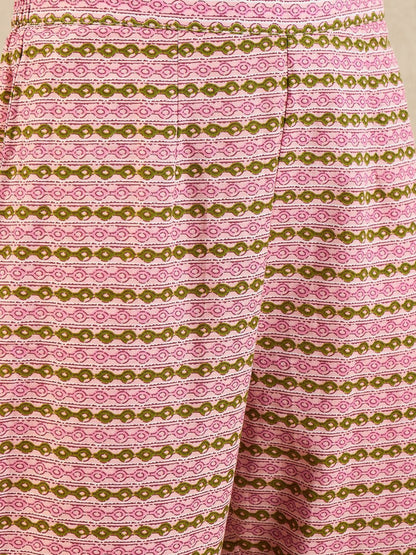 Indyancart IE Floral Printed Empire Pure Cotton A-Line Kurta With Trousers & Dupatta