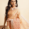 Dhiyona GR Women's CT Peach Orange Cotton Linen Silk Embroidered Saree