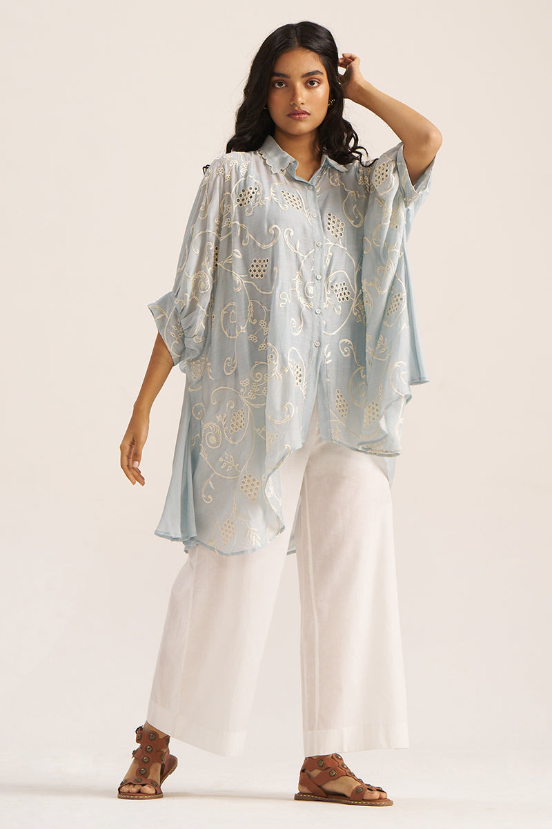 Women's Powder Blue Embroidered Shirt