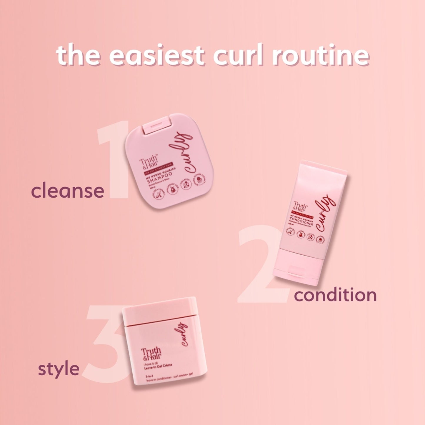 Truth & Hair- Curly 3-in-1 Styler Leave-In Conditioner + Curl Cream + Defining Gel