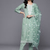 Dhiyona VA Women'sFloral Embroidered Panelled Thread Work Pure Cotton Kurta With Trousers & Dupatta