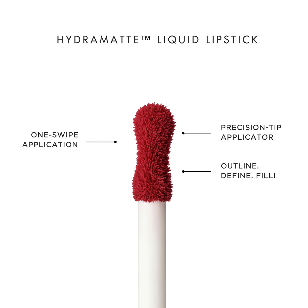 HYUE HydraMatte Liquid Lipstick in Parisian Pink showing the applicator and sleek packaging.