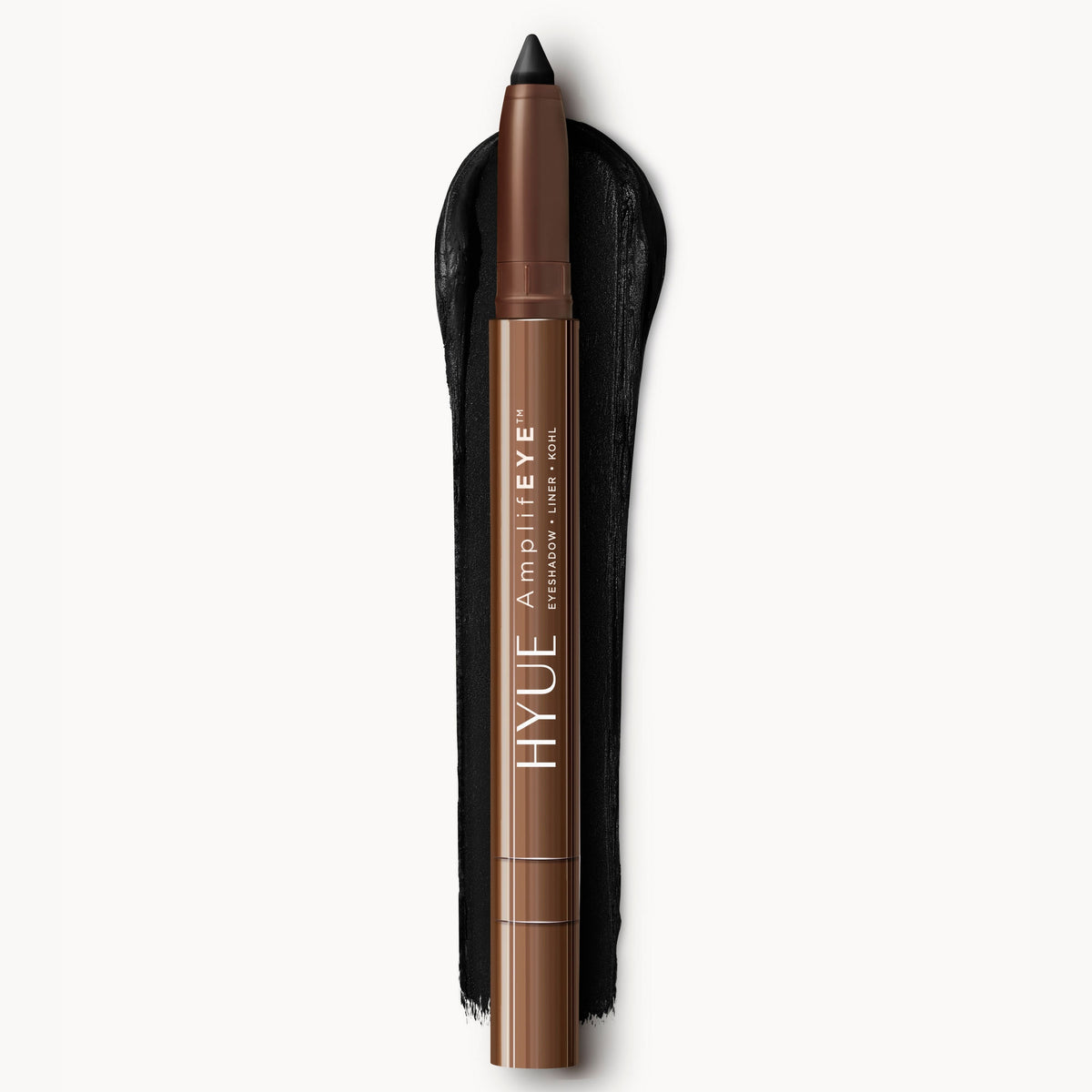 HYUE AmplifEYE 3-in-1 eye crayon with black eyeshadow, liner, and kohl for versatile eye makeup application.