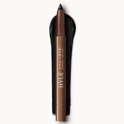 HYUE AmplifEYE 3-in-1 eye crayon with black eyeshadow, liner, and kohl for versatile eye makeup application.