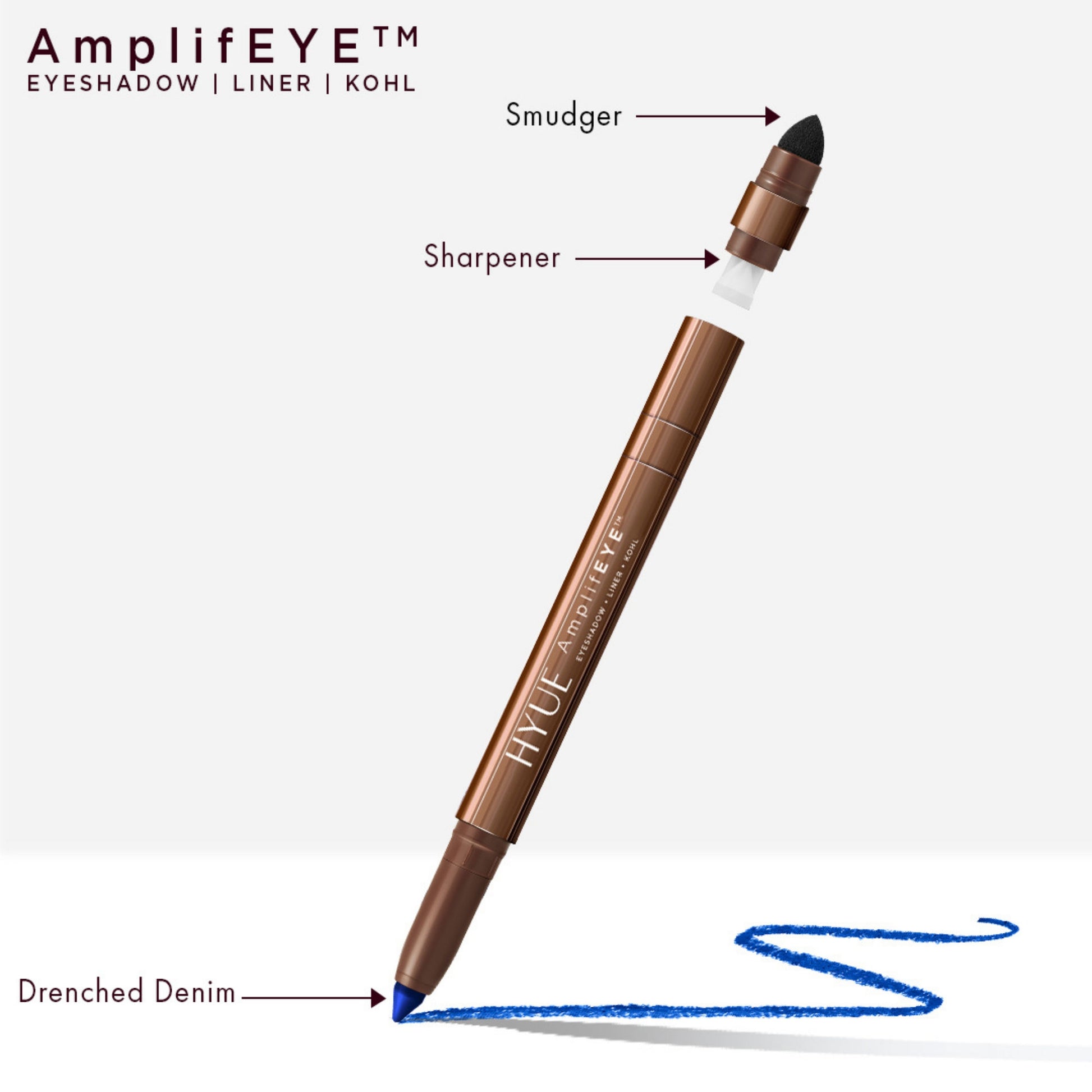 HYUE AmplifEYE 3-in-1 Eye Crayon - Eyeshadow Liner Kohl - Multi-Use - Drenched Denim