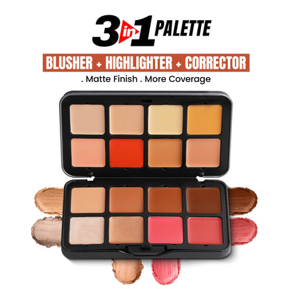 Fashion Colour All In One Blusher, Highlighter & Corrector 16-In-1 Palette
