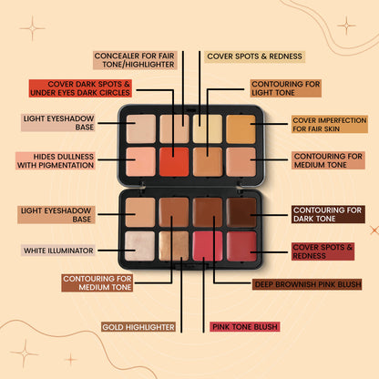 Fashion Colour All In One Blusher, Highlighter & Corrector 16-In-1 Palette
