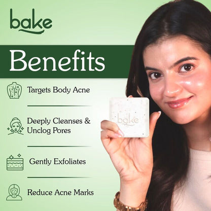 BAKE 2% Salicylic Acid + Benzoyl Peroxide Scrub Treatment Soap (Pack of 2) for Body & Back Acne