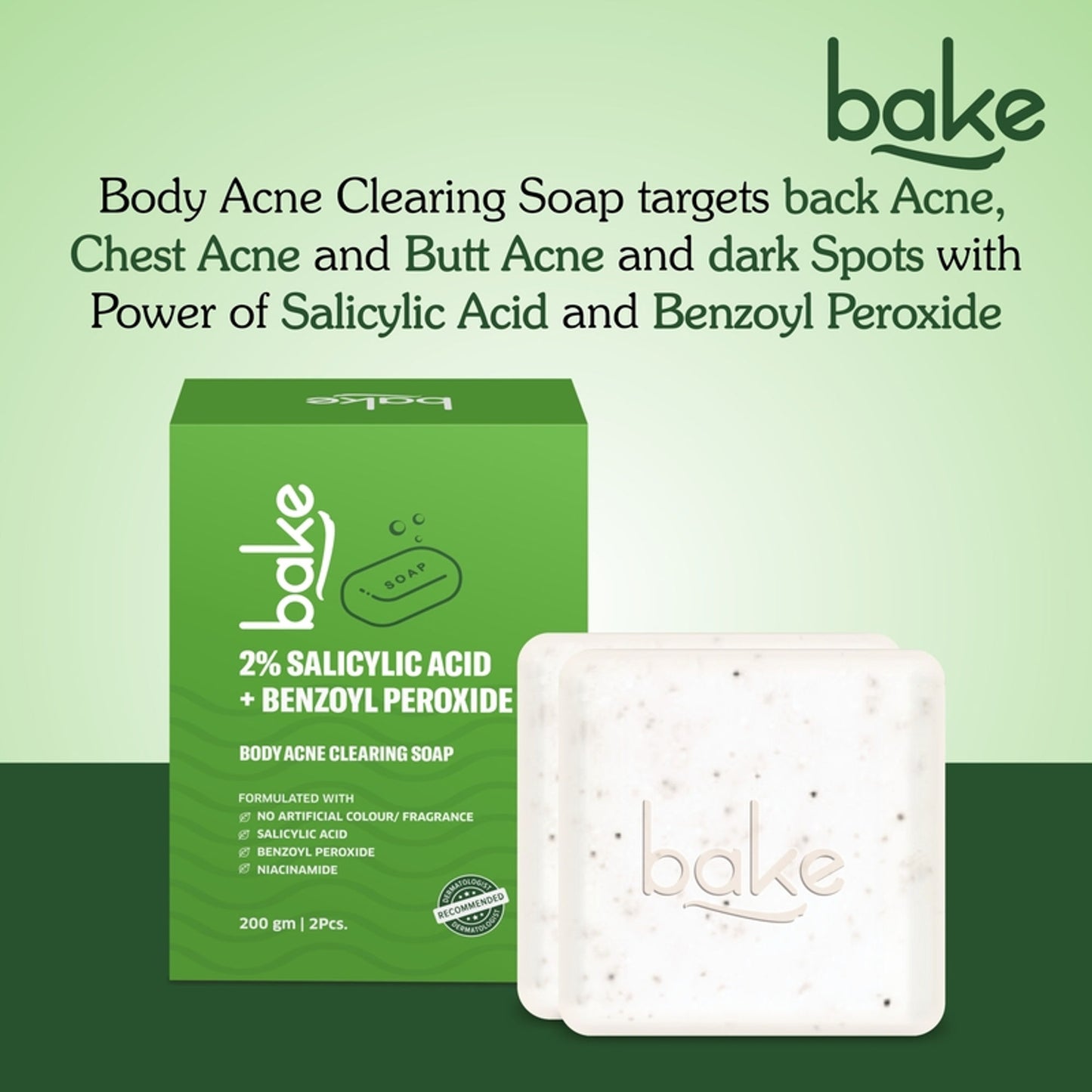 BAKE 2% Salicylic Acid + Benzoyl Peroxide Scrub Treatment Soap (Pack of 2) for Body & Back Acne