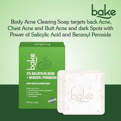 BAKE 2% Salicylic Acid + Benzoyl Peroxide Scrub Treatment Soap (Pack of 2) for Body & Back Acne