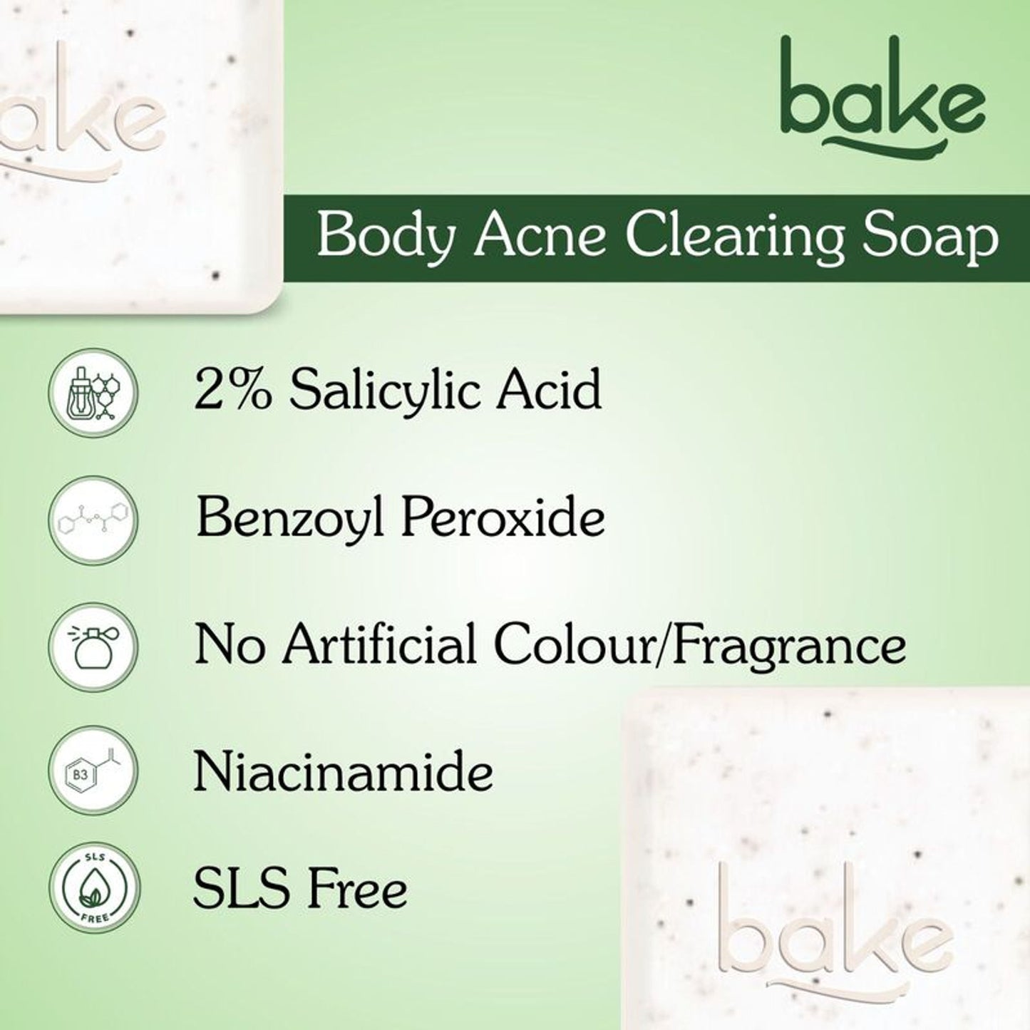 BAKE 2% Salicylic Acid + Benzoyl Peroxide Scrub Treatment Soap (Pack of 2) for Body & Back Acne