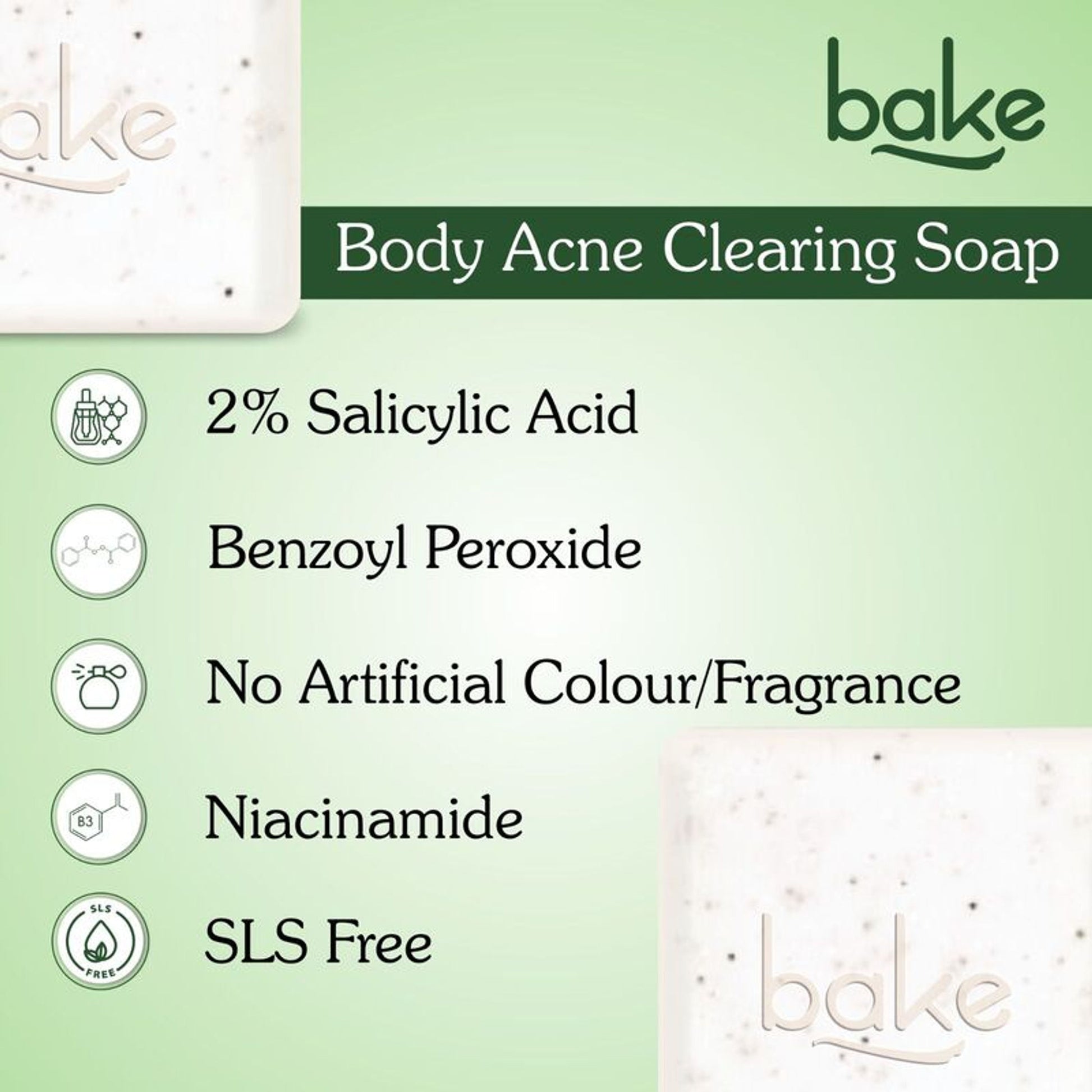BAKE 2% Salicylic Acid + Benzoyl Peroxide Scrub Treatment Soap (Pack of 2) for Body & Back Acne