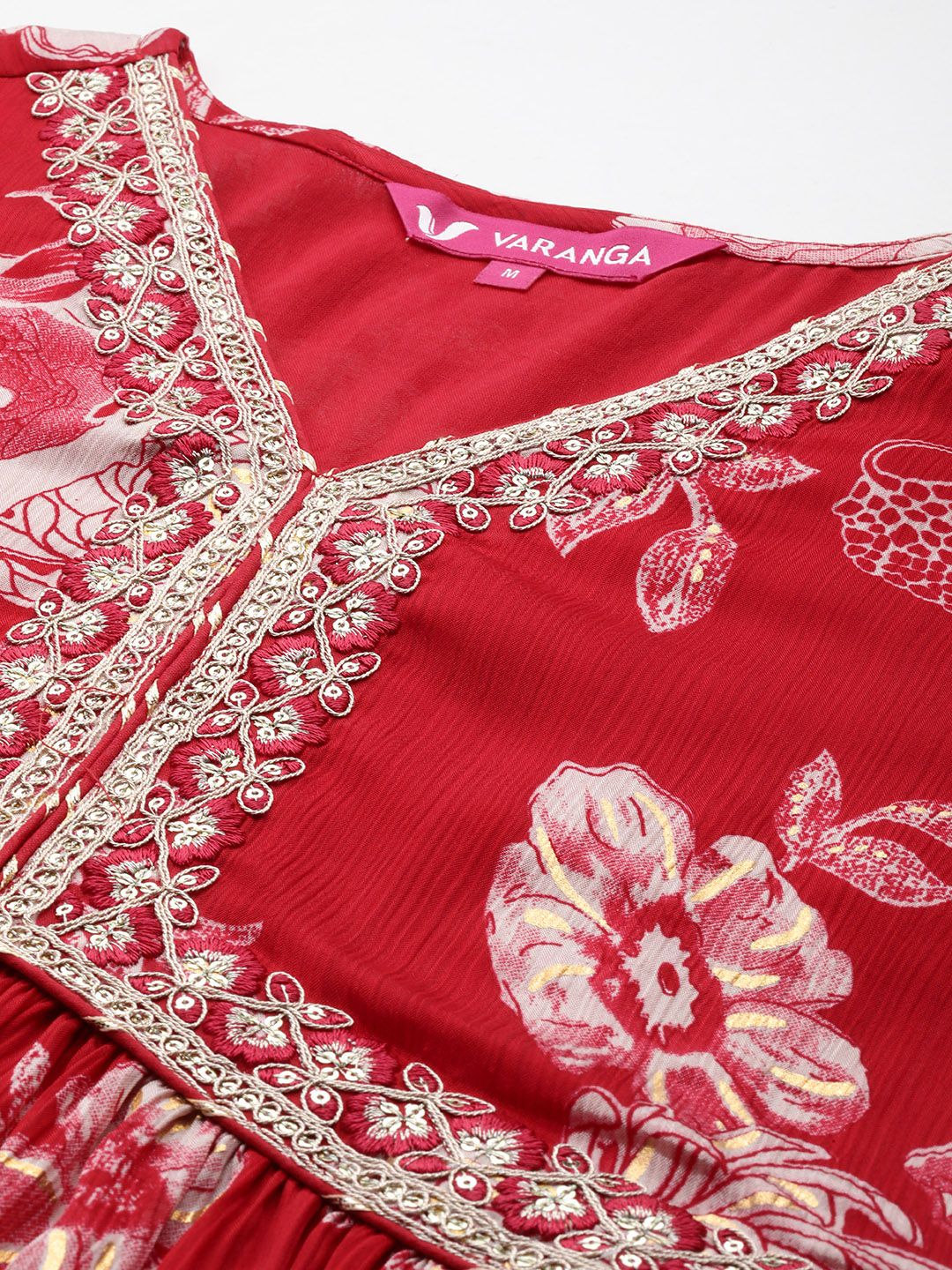 Indyancart VA Women's Floral Printed Sequinned Pure Silk Kurta with Trousers & With Dupatta