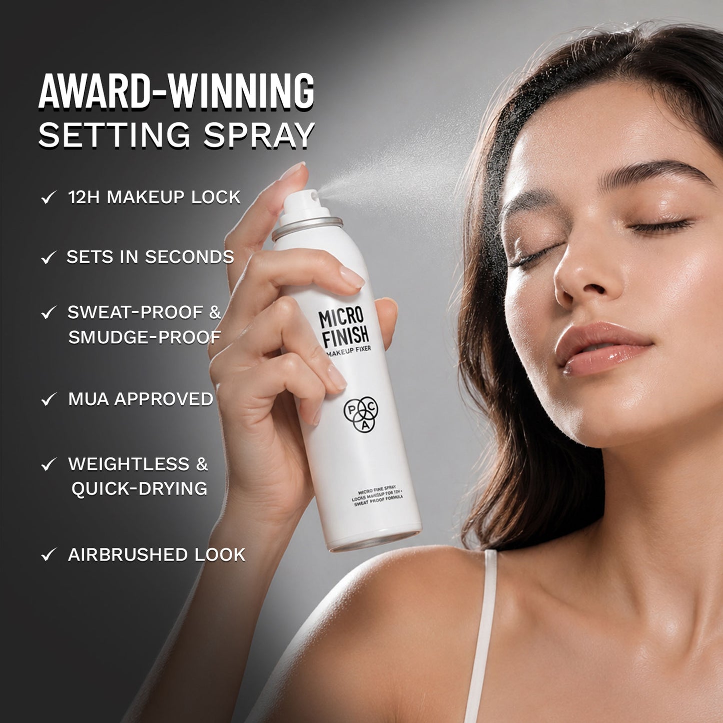 PAC Micro Finish Makeup Fixer Spray - Quick Drying Microfine Mist, Longlasting Sweatproof Formula
