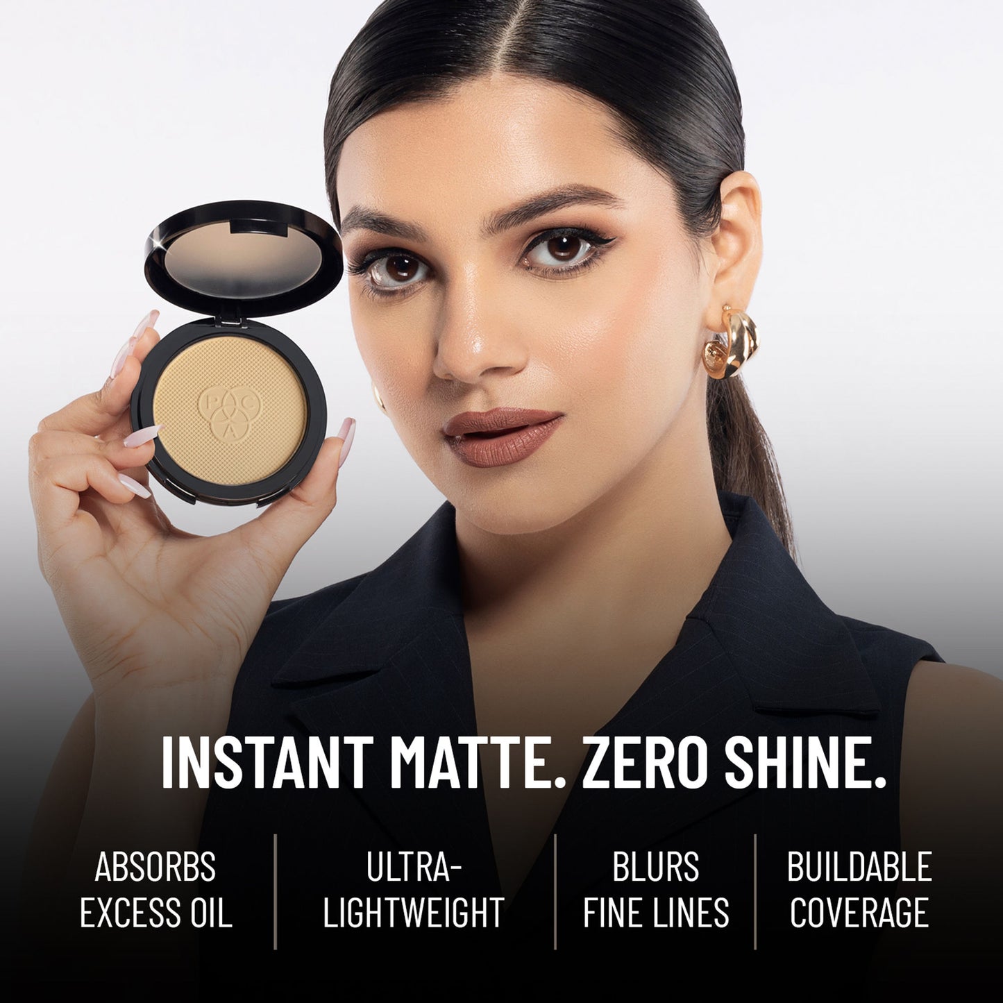 PAC Matte Touch Compact Powder Buildable Coverage, Lightweight, Sweat Resistant - 100 Ivory