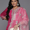 Indyancart Women's Plus Size Ethnic Motifs Embroidered Gotta Patti Kurta with Trousers & Dupatta