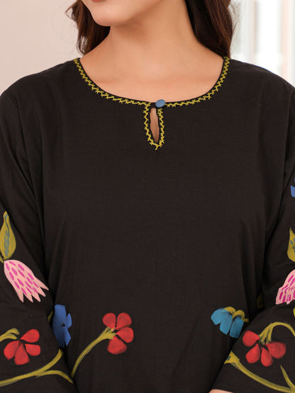 Dhiyona IE Printed Pure Cotton A-Line Tunic & Trousers Co-Ord Set